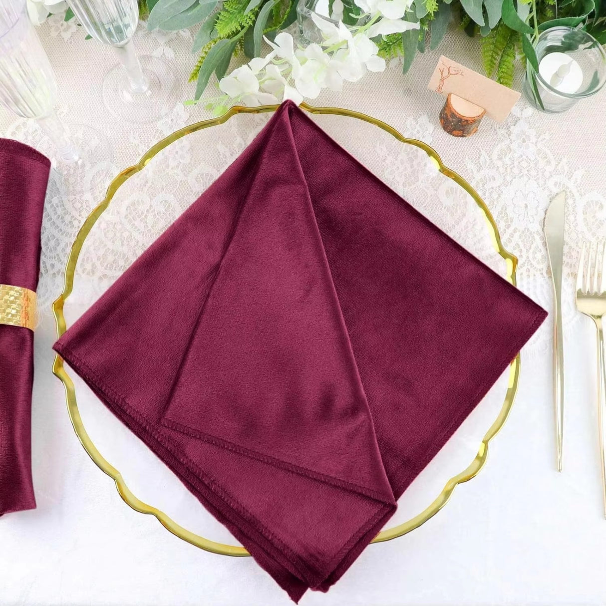 5 Pc Premium Velvet Napkins 18"x18" Wine Red