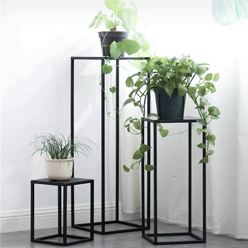 2Pc Rectangular Black Metal Wedding Flower Stand Geometric Column Frame