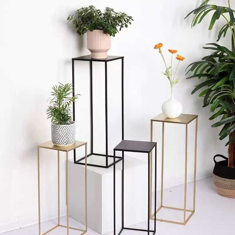 2Pc Rectangular Black Metal Wedding Flower Stand Geometric Column Frame