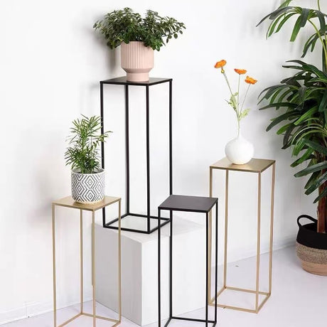 2Pc Rectangular Black Metal Wedding Flower Stand Geometric Column Frame