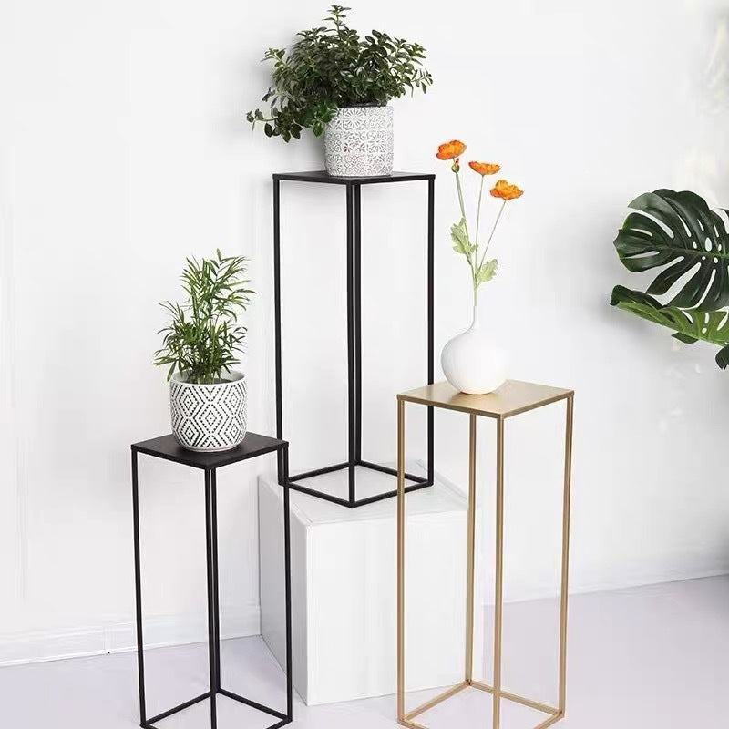 2Pc Rectangular Black Metal Wedding Flower Stand Geometric Column Frame