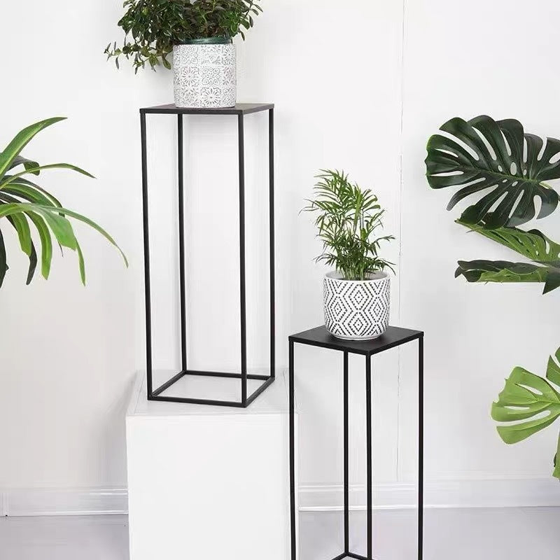 2Pc Rectangular Black Metal Wedding Flower Stand Geometric Column Frame