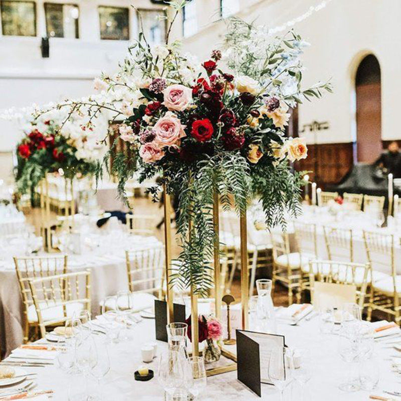 2Pc Rectangular Gold Metal Wedding Flower Stand Geometric Column Frame