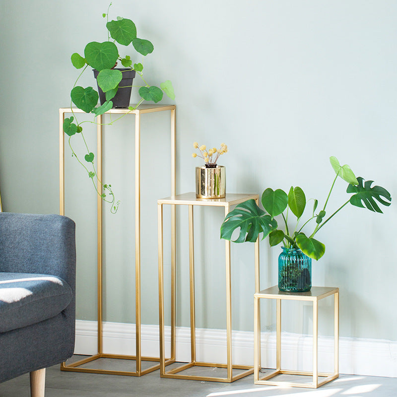 2Pc Rectangular Gold Metal Wedding Flower Stand Geometric Column Frame