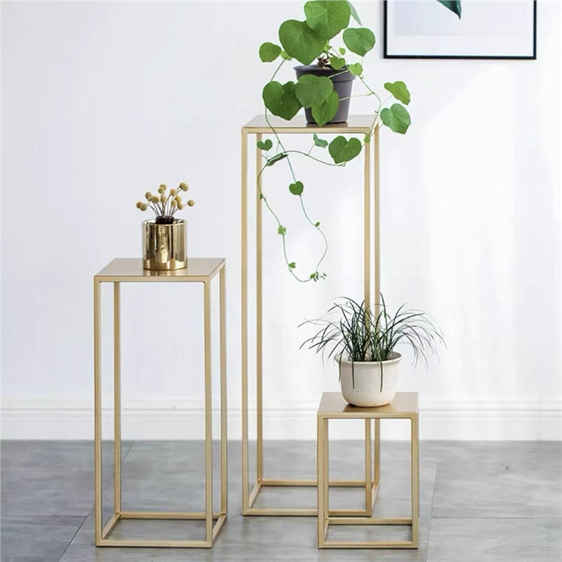2Pc Rectangular Gold Metal Wedding Flower Stand Geometric Column Frame