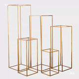 2Pc Rectangular Gold Metal Wedding Flower Stand Geometric Column Frame