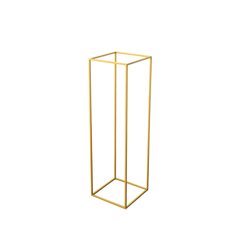 2Pc Rectangular Gold Metal Wedding Flower Stand Geometric Column Frame