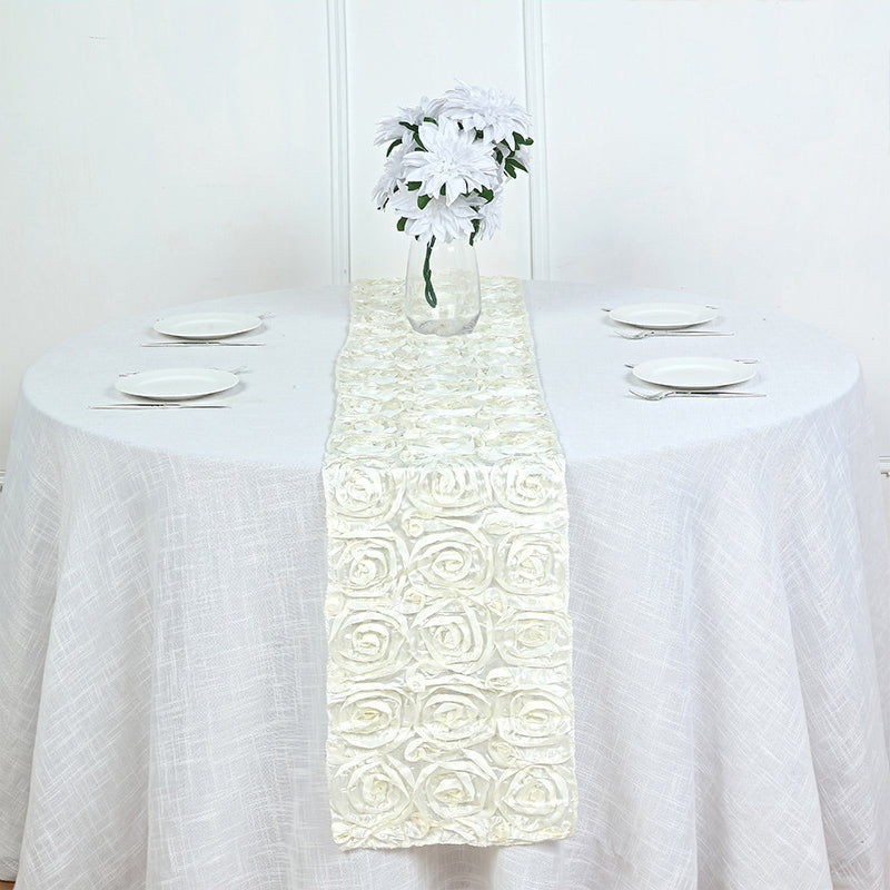 Rosette Satin Table Runner 14" x 108" Ivory