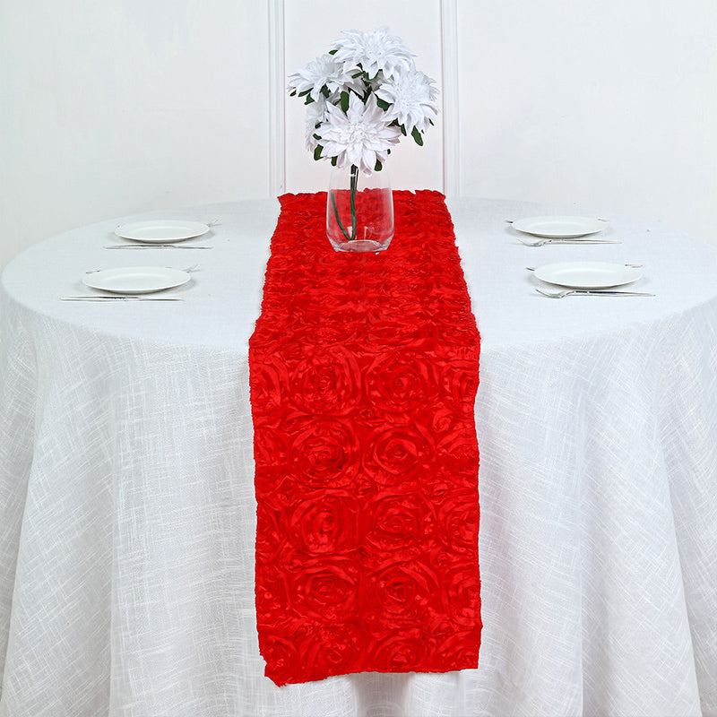 Rosette Satin Table Runner 14" x 108" Red