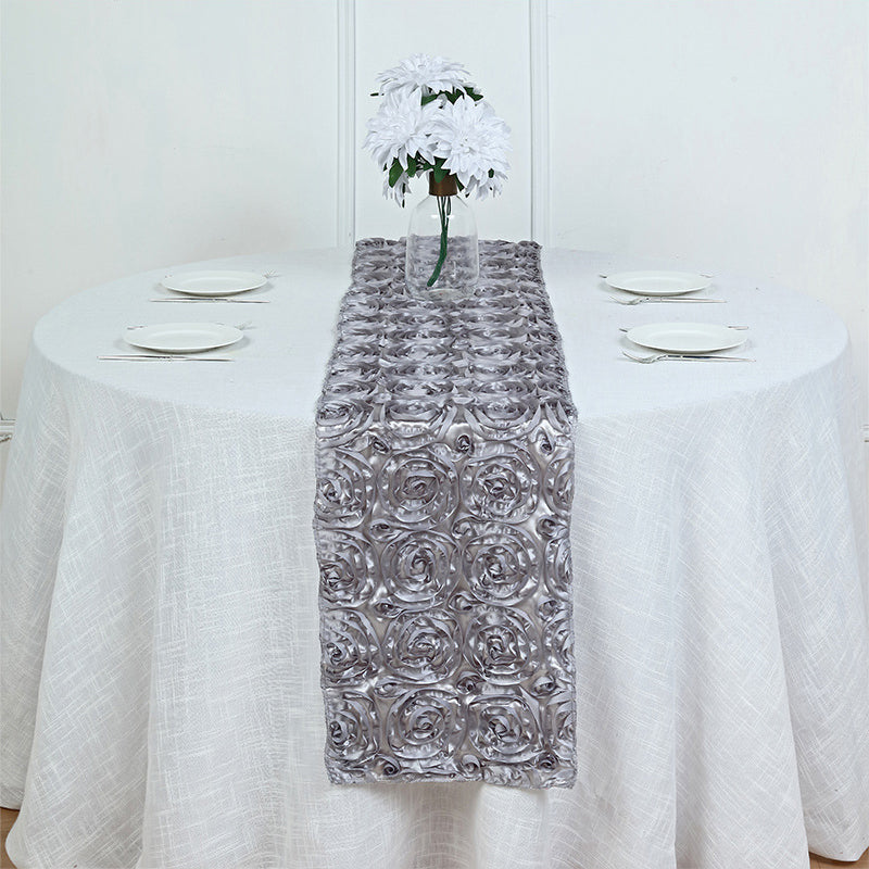 Rosette Satin Table Runner 14" x 108" Silver