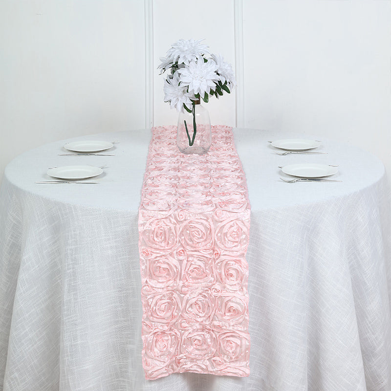 Rosette Satin Table Runner 14" x 108" Light Pink