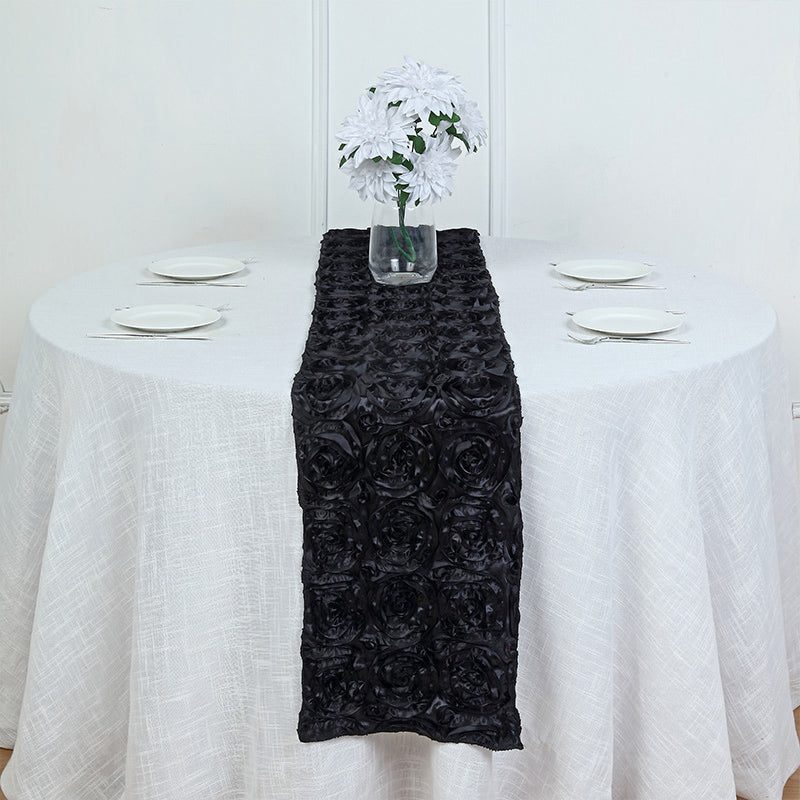 Rosette Satin Table Runner 14" x 108" Black