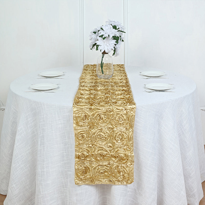 Rosette Satin Table Runner 14" x 108" Light Gold