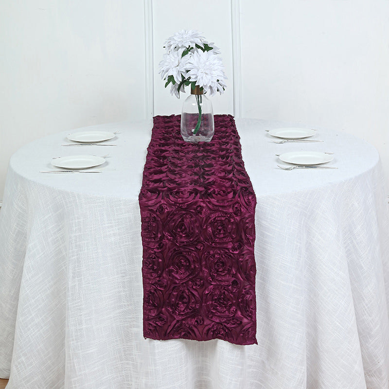 Rosette Satin Table Runner 14" x 108" Wine Purple