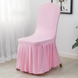 Ruffled Pleated Skirt Polyester Chair Cover  Light Pink