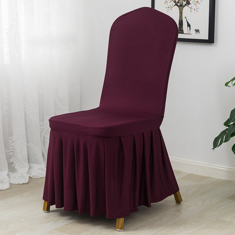 Ruffled Pleated Skirt Polyester Chair Cover  Dark Red