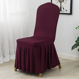 Ruffled Pleated Skirt Polyester Chair Cover  Dark Red