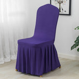 Ruffled Pleated Skirt Polyester Chair Cover  Dark Purple