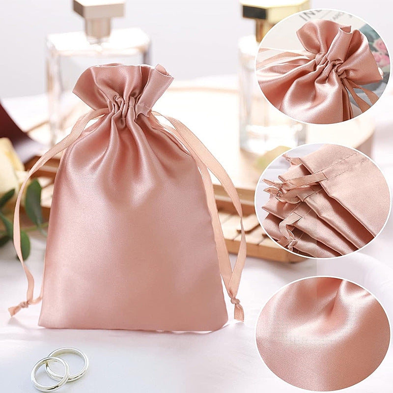12 Pc Satin Drawstring Wedding Party Favor Bags Champagne Gold