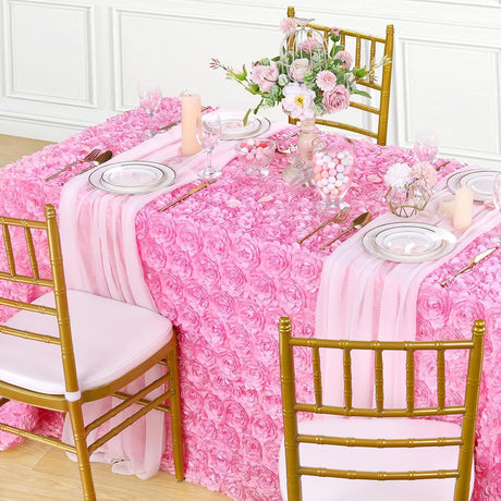 Satin Rectangle Tablecloth Grandiose 3D Rosette Table Cover 156"x90"