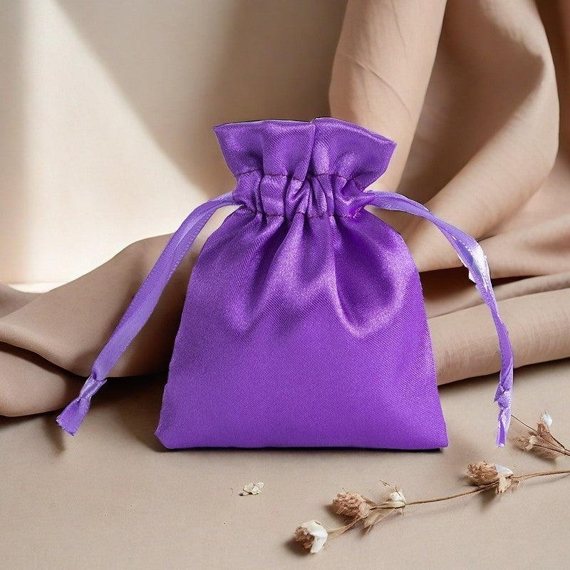 12 Pc Satin Drawstring Wedding Party Favor Bags Dark Purple