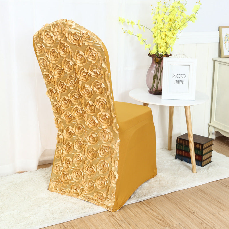 Satin Rosette Spandex Stretch Banquet Chair Cover Gold