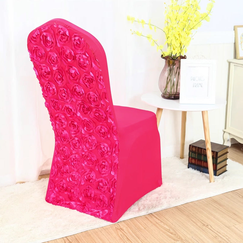 Satin Rosette Spandex Stretch Banquet Chair Cover Rose Red