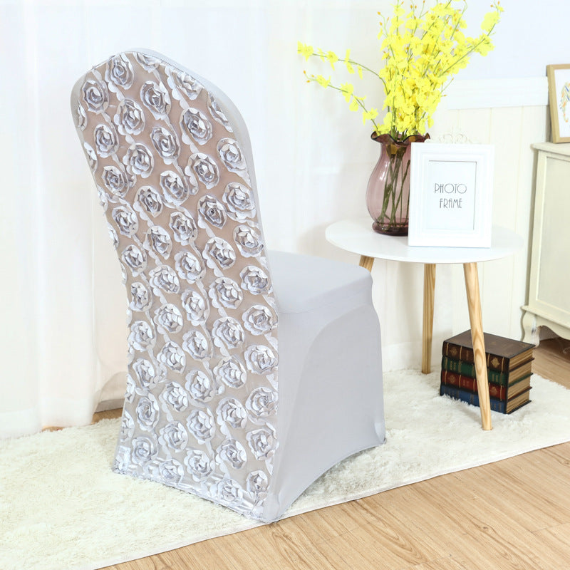 Satin Rosette Spandex Stretch Banquet Chair Cover Silver