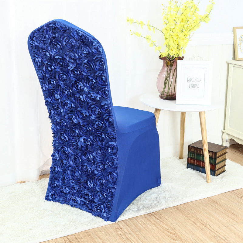 Satin Rosette Spandex Stretch Banquet Chair Cover Royal Blue