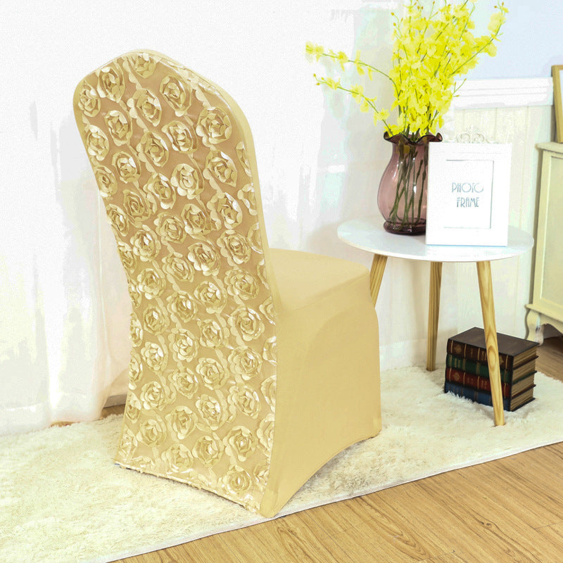 Satin Rosette Spandex Stretch Banquet Chair Cover Champagne