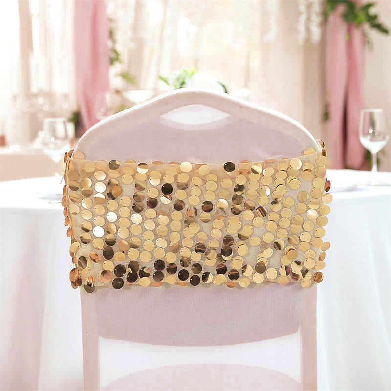5 Pc Sequin Chair Sash Bands 13"x10" Gold