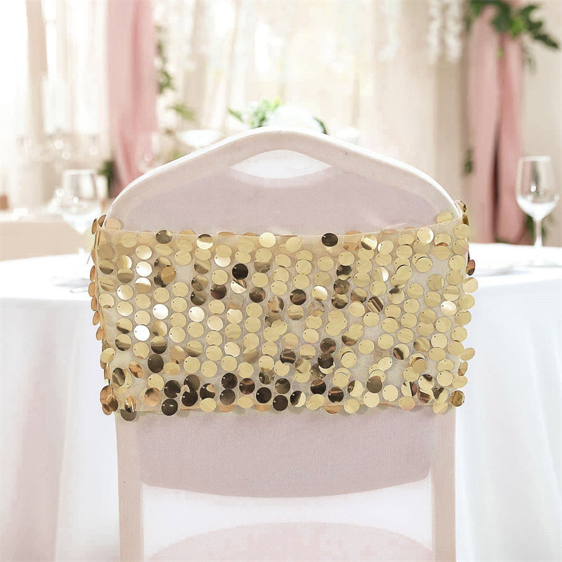 5 Pc Sequin Chair Sash Bands 13"x10" Champagne Gold