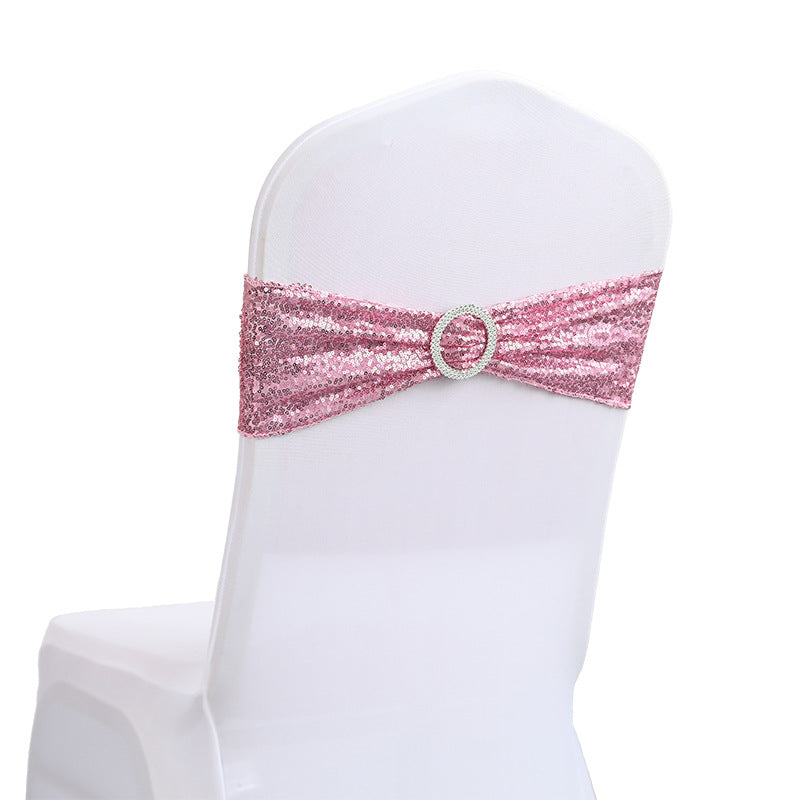 5 Pc Sequin Spandex Chair Sashes 6"x14" Rose Pink