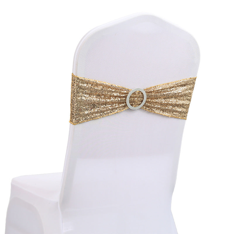 5 Pc Sequin Spandex Chair Sashes 6"x14" Champagne Gold