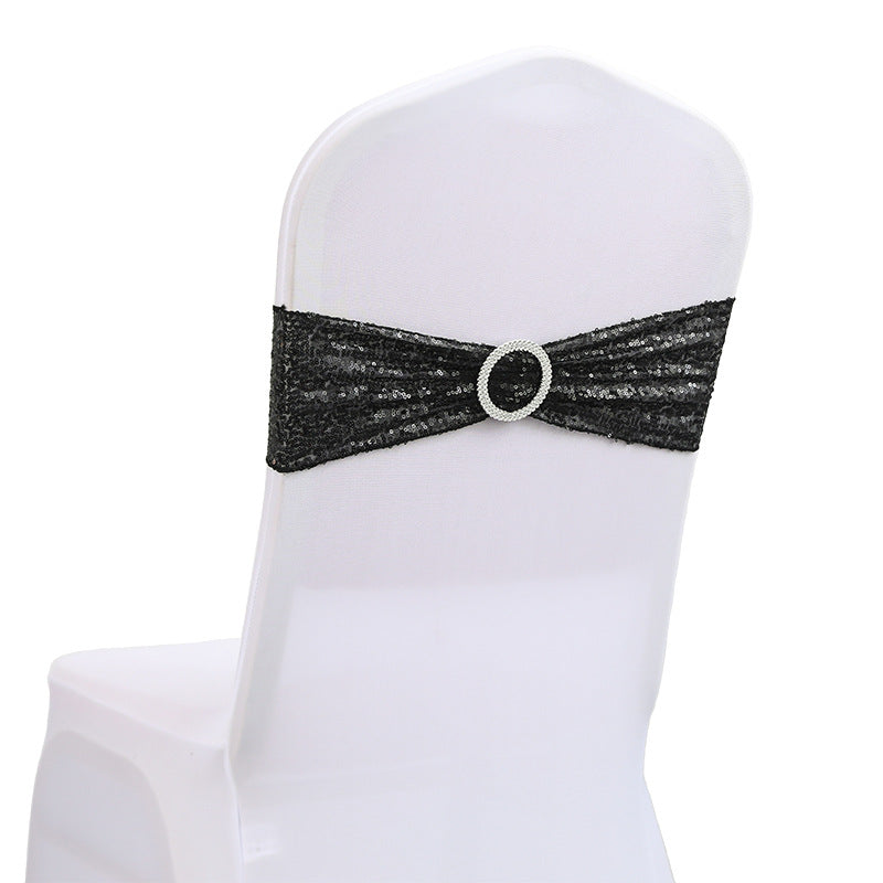 5 Pc Sequin Spandex Chair Sashes 6"x14" Black