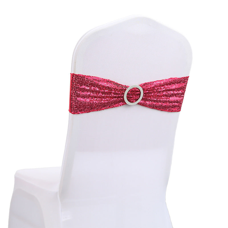 5 Pc Sequin Spandex Chair Sashes 6"x14" Rose Red
