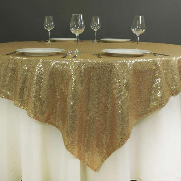 Sequin Square Table Overlay 90"x90" Champagne