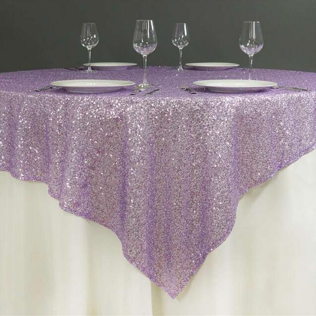 Sequin Square Table Overlay 72"x72" Lavender Purple