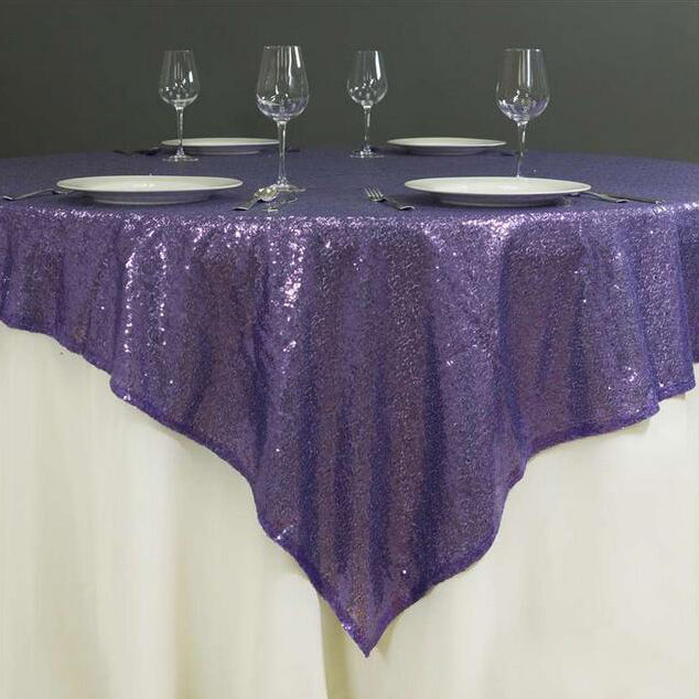 Sequin Square Table Overlay 72"x72" Purple