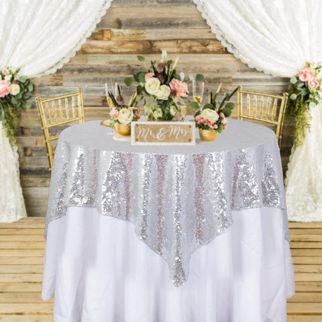 Sequin Square Table Overlay 90"x90" Silver