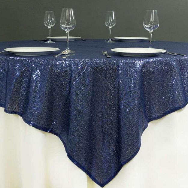 Sequin Square Table Overlay 72"x72" Navy Blue