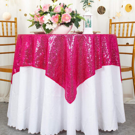Sequin Square Table Overlay 72"x72" Rose Red