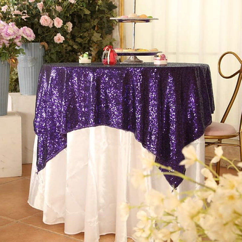 Sequin Square Table Overlay 72"x72" Purple