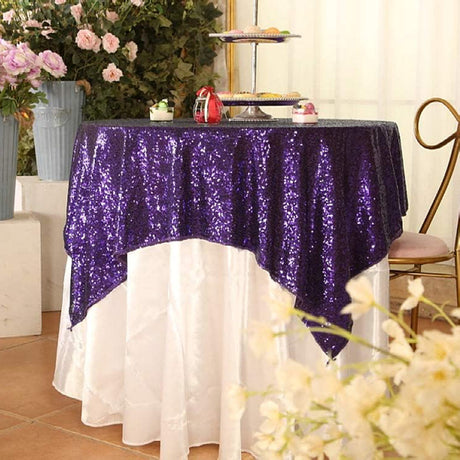 Sequin Square Table Overlay 90"x90" Purple