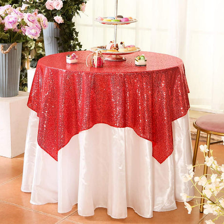 Sequin Square Table Overlay 72"x72" Red