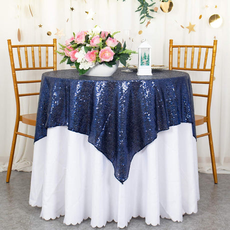 Sequin Square Table Overlay 72"x72" Navy Blue