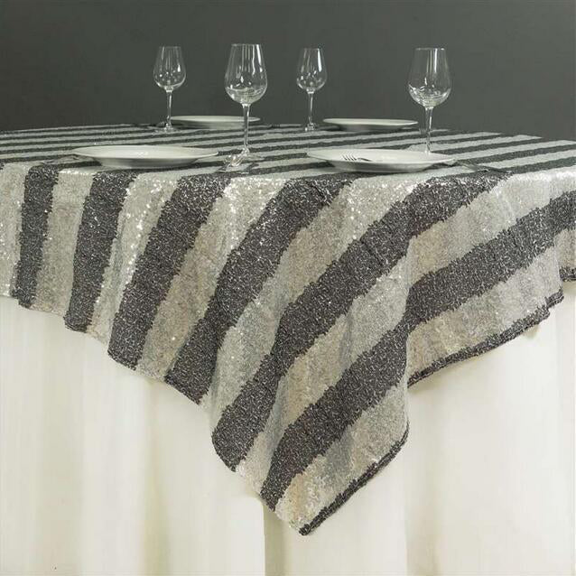 Sequin Square Table Overlay 72"x72" Black White