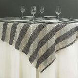 Sequin Square Table Overlay 72"x72" Black White