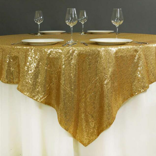 Sequin Square Table Overlay 72"x72" Gold