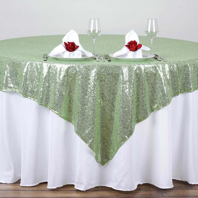 Sequin Square Table Overlay 72"x72" Green Tea